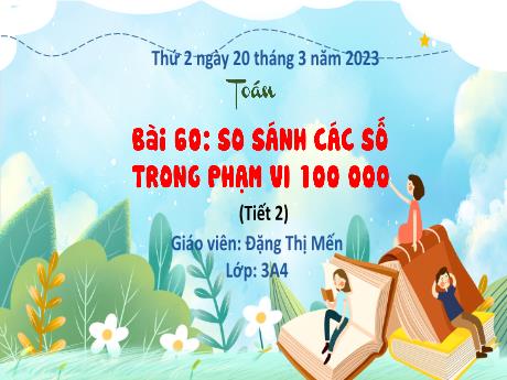 Bài giảng Toán 3 (Kết nối tri thức) - Bài 60: So sánh các số trong phạm vi 100 000 (Tiết 2) - Năm học 2022-2023 - Đặng Thị Mến