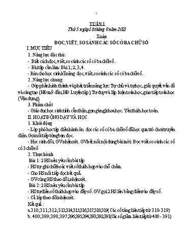 Giáo án Tiếng Việt + Toán 3 - Tuần 1 - Năm học 2021-2022 - Đặng Thị Xuân