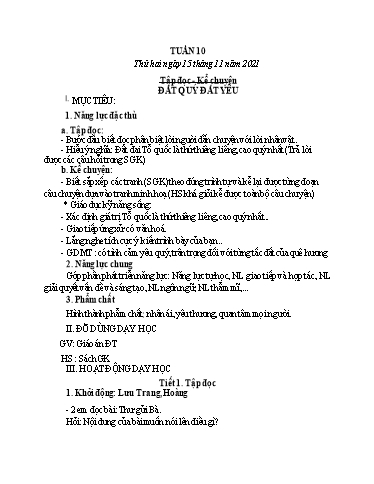 Giáo án Tiếng Việt + Toán 3 - Tuần 10 - Năm học 2021-2022 - Bùi Thị Thúy Hà