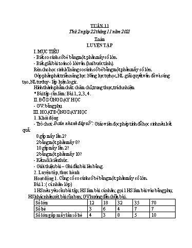 Giáo án Tiếng Việt + Toán 3 - Tuần 11 - Năm học 2021-2022 - Đặng Thị Xuân