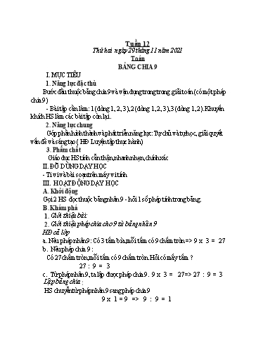 Giáo án Tiếng Việt + Toán 3 - Tuần 12 - Năm học 2021-2022 - Nguyễn Thị Hằng