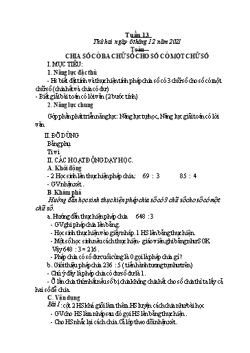 Giáo án Tiếng Việt + Toán 3 - Tuần 13 - Năm học 2021-2022 - Nguyễn Thị Hằng