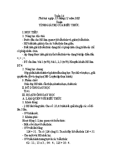 Giáo án Tiếng Việt + Toán 3 - Tuần 14 - Năm học 2021-2022 - Nguyễn Thị Hằng