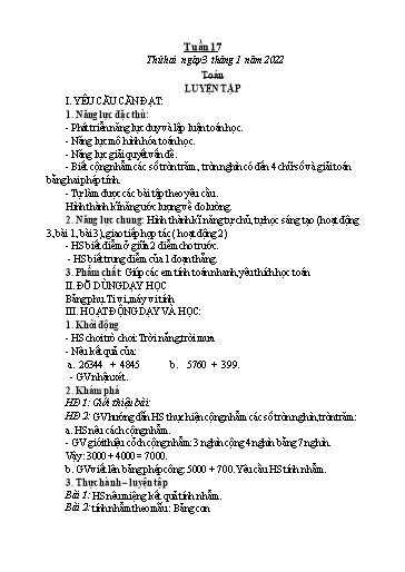 Giáo án Tiếng Việt + Toán 3 - Tuần 17 - Năm học 2021-2022 - Nguyễn Thị Hằng