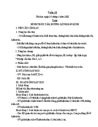 Giáo án Tiếng Việt + Toán 3 - Tuần 18 - Năm học 2021-2022 - Nguyễn Thị Hằng