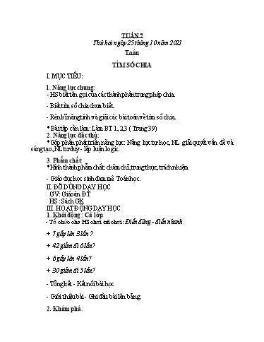 Giáo án Tiếng Việt + Toán 3 - Tuần 7 - Năm học 2021-2022 - Nguyễn Thị Hằng