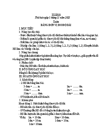 Giáo án Tiếng Việt + Toán 3 - Tuần 8 - Năm học 2021-2022 - Đặng Thị Xuân