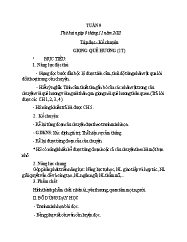Giáo án Tiếng Việt + Toán 3 - Tuần 9 - Năm học 2021-2022 - Nguyễn Thị Hằng