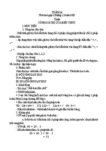 Giáo án Toán + Tiếng Việt 3 - Tuần 14 - Năm học 2021-2022 - Đặng Thị Xuân