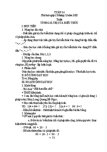 Giáo án Toán + Tiếng Việt 3 - Tuần 14 - Năm học 2021-2022 - Đinh Thị Mai