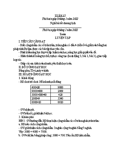 Giáo án Toán + Tiếng Việt 3 - Tuần 17 - Năm học 2021-2022 - Đặng Thị Xuân
