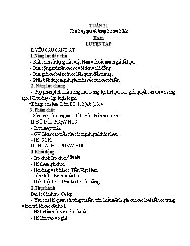 Giáo án Toán + Tiếng Việt 3 - Tuần 22 - Năm học 2021-2022 - Đinh Thị Mai