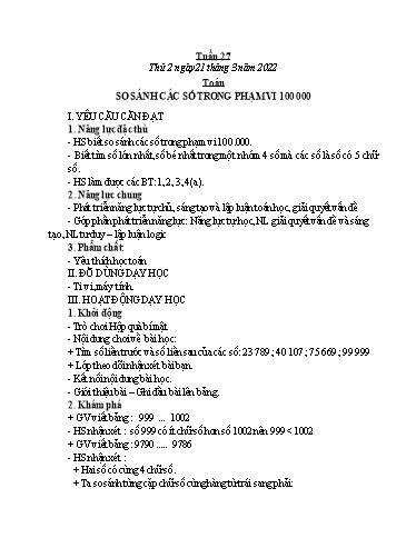 Giáo án Toán + Tiếng Việt 3 - Tuần 27 - Năm học 2021-2022 - Đinh Thị Mai