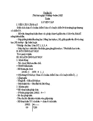 Giáo án Toán + Tiếng Việt 3 - Tuần 31 - Năm học 2021-2022 - Đặng Thị Xuân