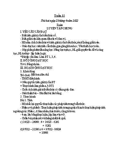 Giáo án Toán + Tiếng Việt 3 - Tuần 32 - Năm học 2021-2022 - Đặng Thị Xuân