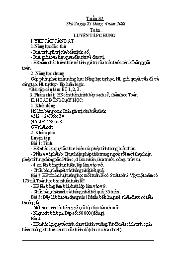 Giáo án Toán + Tiếng Việt 3 - Tuần 32 - Năm học 2021-2022 - Đinh Thị Mai