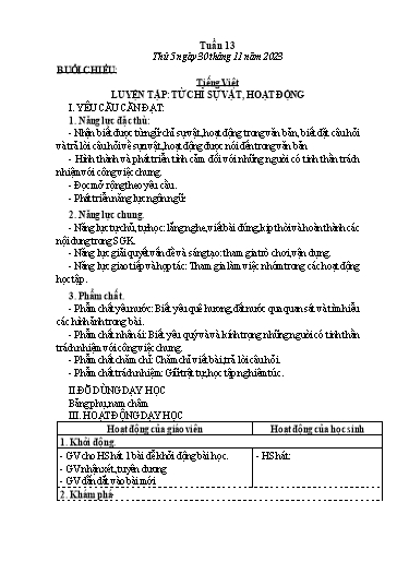 Kế hoạch bài dạy môn Tiếng Việt + Toán 3 - Tuần 13 (Thứ 5+6) - Năm học 2023-2024 - Đặng Thị Mến