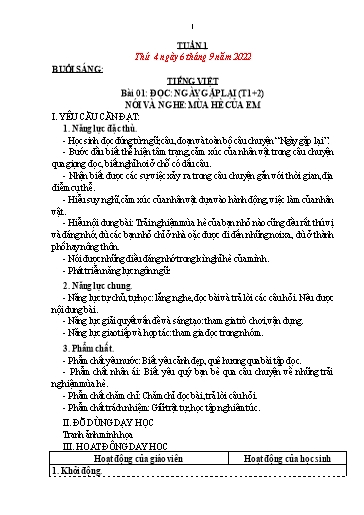Kế hoạch bài dạy Tiếng Việt + Toán 3 (Kết nối tri thức) - Tuần 1 - Năm học 2022-2023 - Đặng Thị Mến