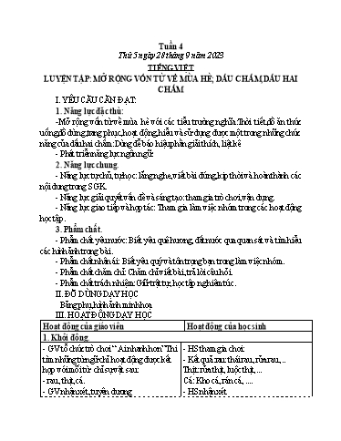 Kế hoạch bài dạy Tiếng Việt + Toán 3 (Kết nối tri thức) - Tuần 4 (Thứ 5+6) - Năm học 2022-2023 - Đặng Thị Mến