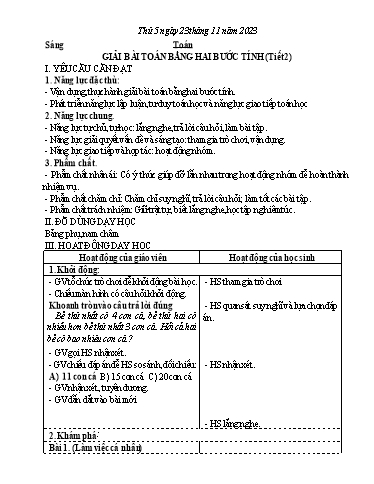 Kế hoạch bài dạy Tiếng Việt + Toán 3 - Tuần 12 (Thứ 5+6) - Năm học 2023-2024 - Đặng Thị Mến
