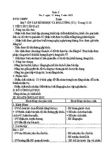 Kế hoạch bài dạy Tiếng Việt + Toán 3 - Tuần 2 (Buổi chiều) - Năm học 2022-2023 - Đặng Thị Mến