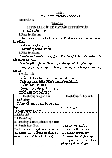 Kế hoạch bài dạy Tiếng Việt + Toán 3 - Tuần 7 (Thứ 5+6) - Năm học 2023-2024 - Lê Thị Minh Hưng