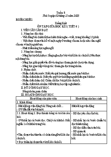 Kế hoạch bài dạy Tiếng Việt + Toán 3 - Tuần 8 (Thứ 5-6) - Năm học 2022-2023 - Đặng Thị Mến