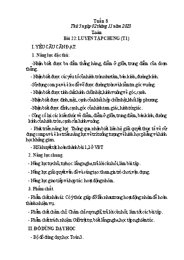 Kế hoạch bài dạy Tiếng Việt + Toán 3 - Tuần 8 (Thứ 5+6) - Năm học 2023-2024 - Nguyễn Thị Hải Trường
