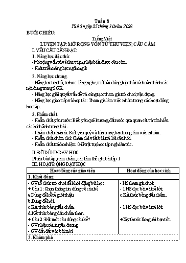 Kế hoạch bài dạy Tiếng Việt + Toán 3 - Tuần 8 (Thứ 5+6) - Năm học 2022-2023 - Đặng Thị Mến