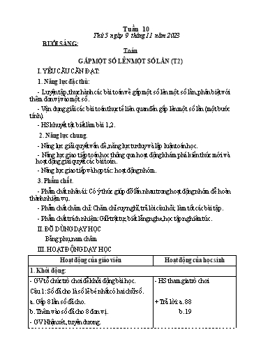 Kế hoạch bài dạy Tiếng Việt + Toán Lớp 3 - Tuần 10 (Thứ 5+6) - Năm học 2023-2024 - Nguyễn Thị Loan