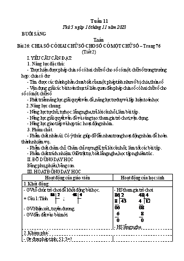 Kế hoạch bài dạy Tiếng Việt + Toán Lớp 3 - Tuần 11 (Thứ 5+6) - Năm học 2023-2024 - Lê Thị Minh Hưng