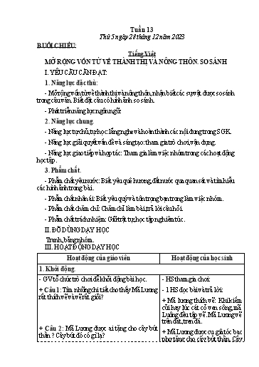 Kế hoạch bài dạy Tiếng Việt + Toán Lớp 3 - Tuần 13 (Thứ 5+6) - Năm học 2023-2024 - Đặng Thị Mến