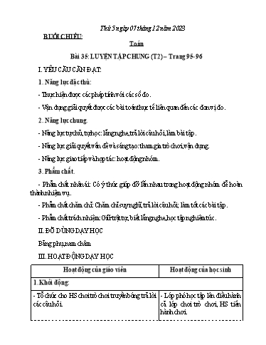 Kế hoạch bài dạy Tiếng Việt + Toán Lớp 3 - Tuần 14 (Thứ 5+6) - Năm học 2023-2024 - Nguyễn Thị Hải Trường