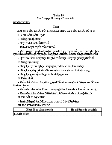Kế hoạch bài dạy Tiếng Việt + Toán Lớp 3 - Tuần 15 (Thứ 5+6) - Năm học 2023-2024 - Nguyễn Thị Hải Trường