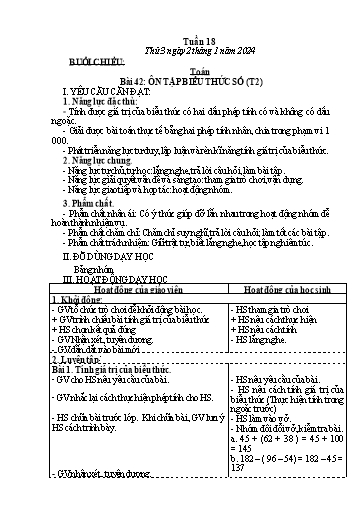 Kế hoạch bài dạy Tiếng Việt + Toán Lớp 3 - Tuần 18 (Thứ 3+4) - Năm học 2023-2024 - Nguyễn Thị Loan