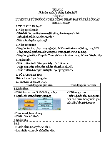 Kế hoạch bài dạy Tiếng Việt + Toán Lớp 3 - Tuần 20 (Thứ 5+6) - Năm học 2023-2024 - Lê Thị Minh Hưng
