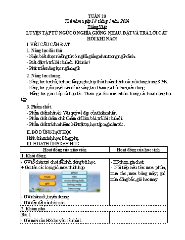 Kế hoạch bài dạy Tiếng Việt + Toán Lớp 3 - Tuần 20 (Thứ 5+6) - Năm học 2023-2024 - Nguyễn Thị Hải Trường