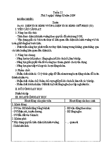 Kế hoạch bài dạy Tiếng Việt + Toán Lớp 3 - Tuần 22 (Thứ 5+6) - Năm học 2023-2024 - Nguyễn Thị Hải Trường