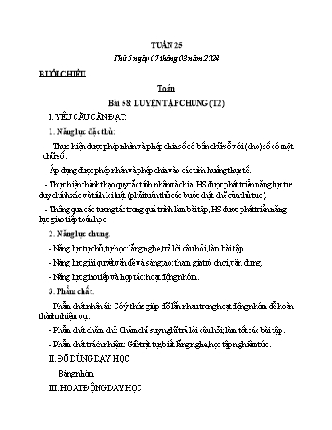Kế hoạch bài dạy Tiếng Việt + Toán Lớp 3 - Tuần 25 (Thứ 5+6) - Năm học 2023-2024 - Nguyễn Thị Hải Trường