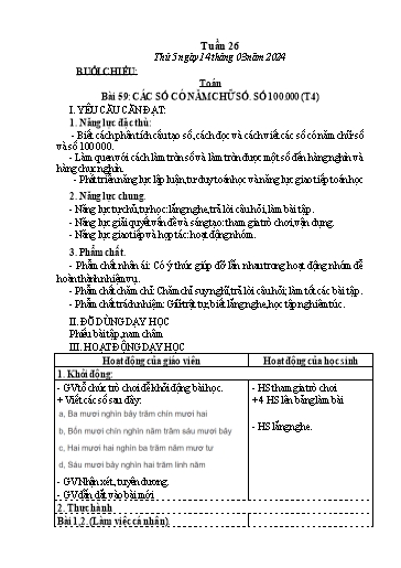 Kế hoạch bài dạy Tiếng Việt + Toán Lớp 3 - Tuần 26 (Thứ 5+6) - Năm học 2023-2024 - Nguyễn Thị Hải Trường