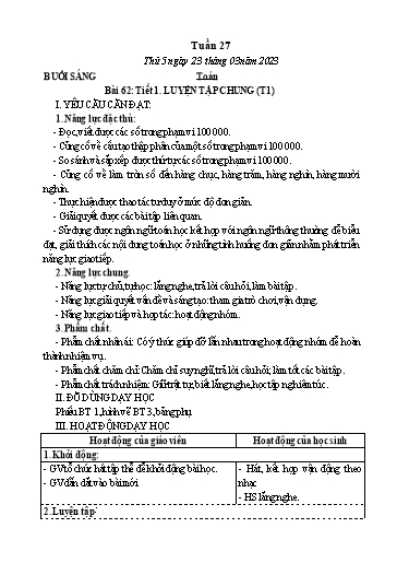 Kế hoạch bài dạy Tiếng Việt + Toán Lớp 3 - Tuần 27 (Thứ 5+6) - Năm học 2023-2024 - Lê Thị Minh Hưng