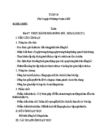 Kế hoạch bài dạy Tiếng Việt + Toán Lớp 3 - Tuần 29 (Thứ 5+6) - Năm học 2023-2024 - Nguyễn Thị Hải Trường