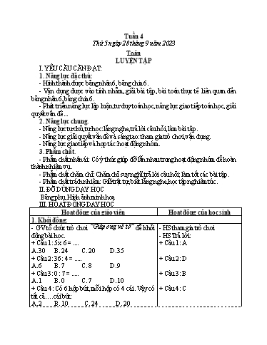 Kế hoạch bài dạy Tiếng Việt + Toán Lớp 3 - Tuần 3 (Thứ 2-4) - Năm học 2023-2024 - Nguyễn Thị Loan