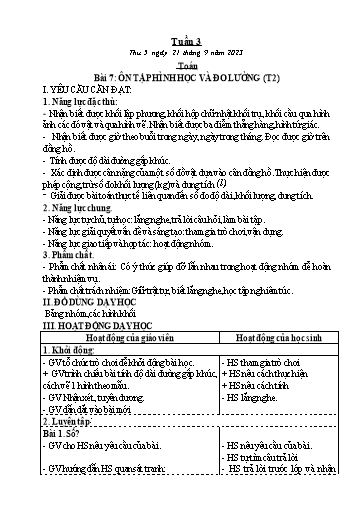 Kế hoạch bài dạy Tiếng Việt + Toán Lớp 3 - Tuần 3 (Thứ 5+6) - Năm học 2023-2024 - Nguyễn Thị Hải Trường