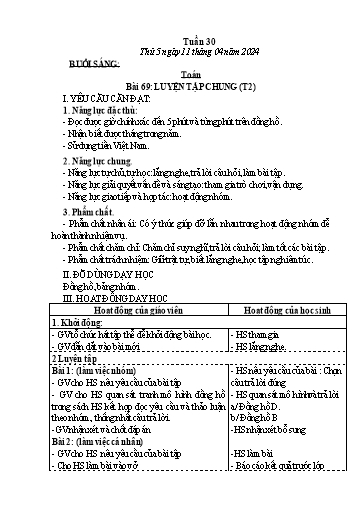 Kế hoạch bài dạy Tiếng Việt + Toán Lớp 3 - Tuần 30 (Thứ 5-6) - Năm học 2023-2024 - Nguyễn Thị Loan