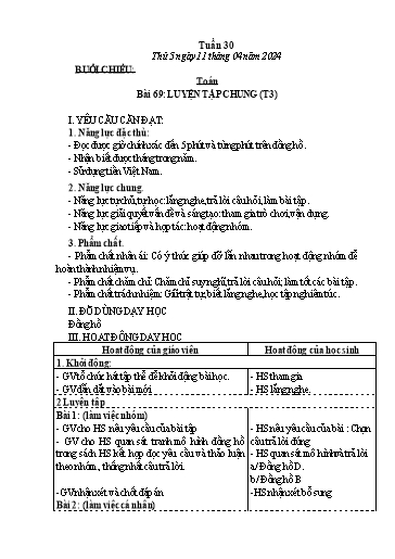 Kế hoạch bài dạy Tiếng Việt + Toán Lớp 3 - Tuần 30 (Thứ 5+6) - Năm học 2023-2024 - Nguyễn Thị Hải Trường