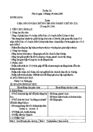 Kế hoạch bài dạy Tiếng Việt + Toán Lớp 3 - Tuần 31 (Thứ 5+6) - Năm học 2023-2024 - Lê Thị Minh Hưng