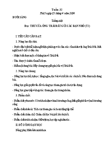 Kế hoạch bài dạy Tiếng Việt + Toán Lớp 3 - Tuần 32 (Thứ 5+6) - Năm học 2023-2024 - Lê Thị Minh Hưng