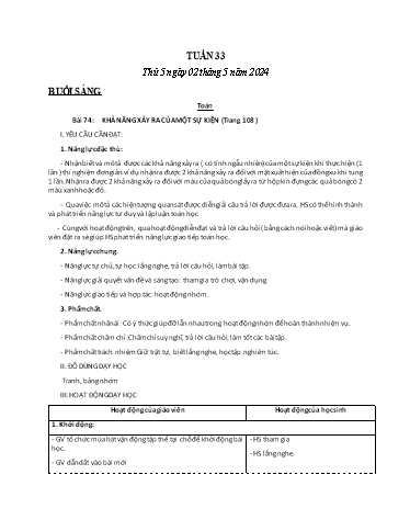 Kế hoạch bài dạy Tiếng Việt + Toán Lớp 3 - Tuần 33 (Thứ 5+6) - Năm học 2023-2024 - Lê Thị Minh Hưng