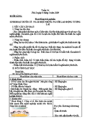Kế hoạch bài dạy Tiếng Việt + Toán Lớp 3 - Tuần 34 (Thứ 2-4) - Năm học 2023-2024 - Nguyễn Thị Loan